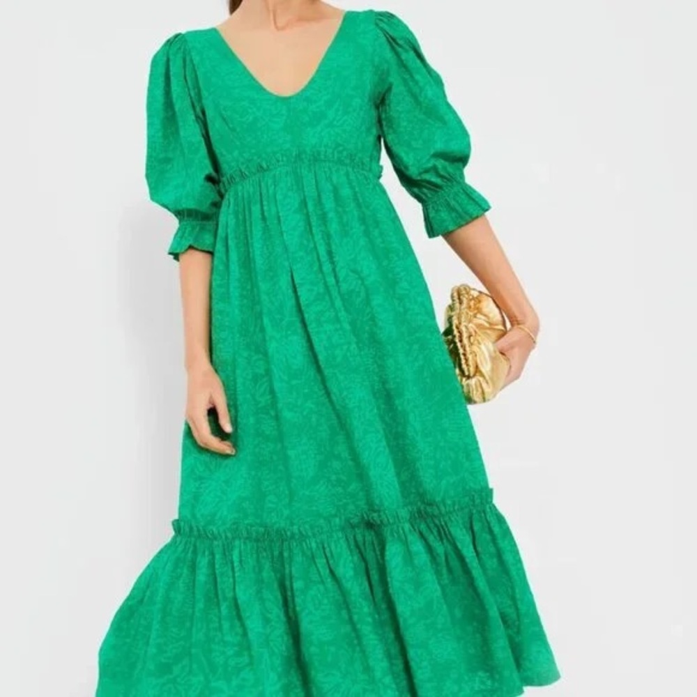 Hyacinth House Tuckernuck Green Puff Sleeve Midi Dress